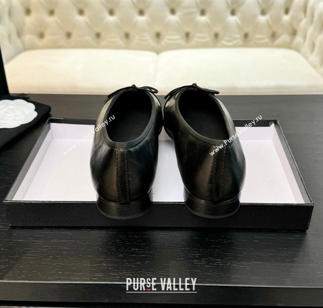 Chanel Classic Quilted CC Lambskin Patent Calfskin Ballet Flats with Bow Black 2025 (MD-250901014)