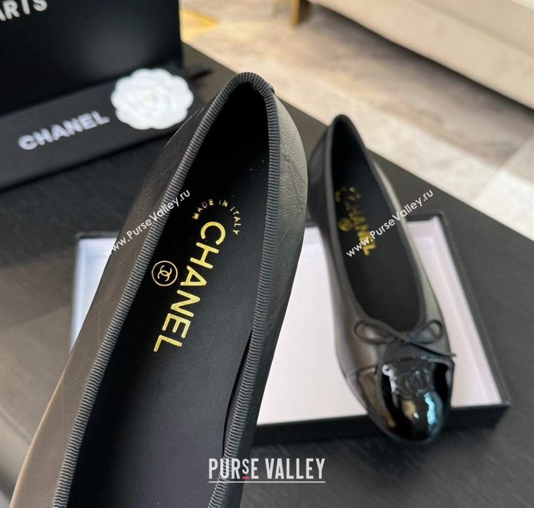 Chanel Classic Quilted CC Lambskin Patent Calfskin Ballet Flats with Bow Black 2025 (MD-250901014)