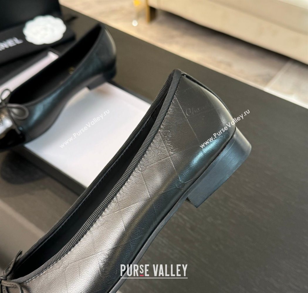 Chanel Classic Quilted CC Lambskin Patent Calfskin Ballet Flats with Bow Black 2025 (MD-250901014)