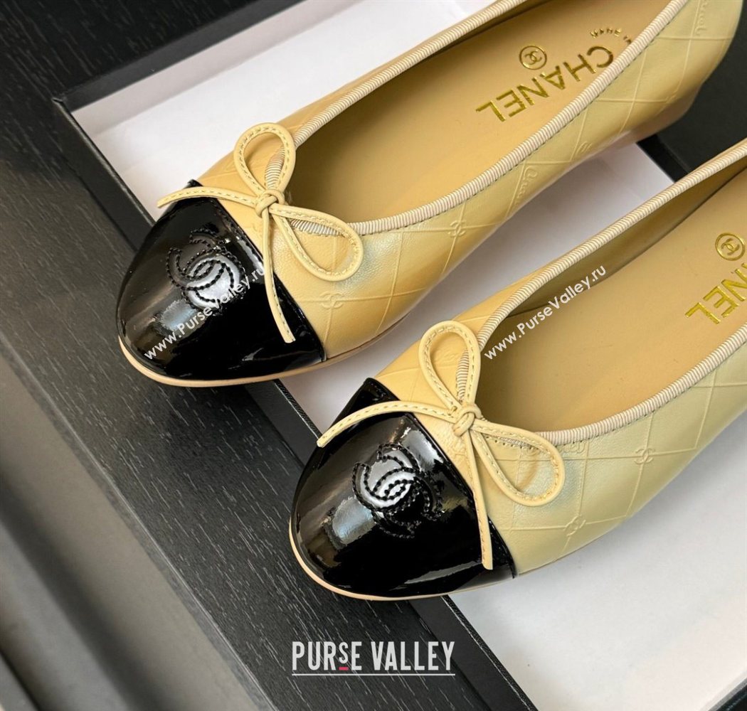 Chanel Classic Quilted CC Lambskin Patent Calfskin Ballet Flats with Bow Beige Yellow 2025 (MD-250901015)