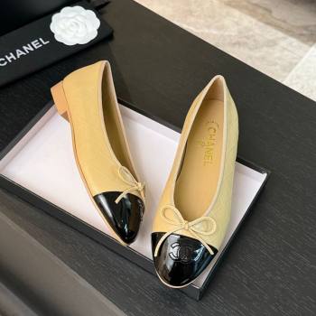 Chanel Classic Quilted CC Lambskin Patent Calfskin Ballet Flats with Bow Beige Yellow 2025 (MD-250901015)
