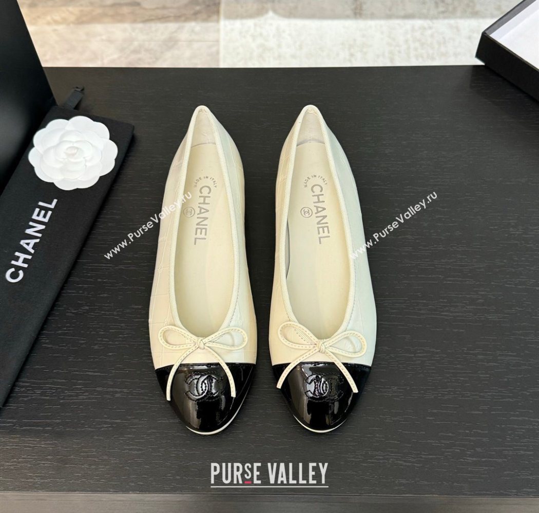 Chanel Classic Quilted CC Lambskin Patent Calfskin Ballet Flats with Bow White 2025 (MD-250901016)