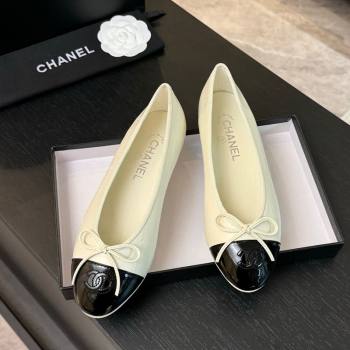 Chanel Classic Quilted CC Lambskin Patent Calfskin Ballet Flats with Bow White 2025 (MD-250901016)