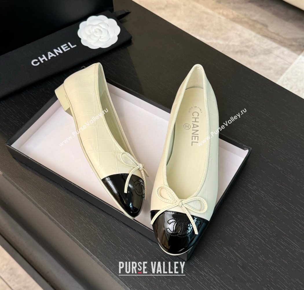 Chanel Classic Quilted CC Lambskin Patent Calfskin Ballet Flats with Bow White 2025 (MD-250901016)