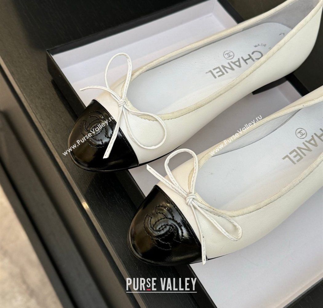 Chanel Classic Lambskin Patent Calfskin Ballet Flats with Bow White 2025 0901 (MD-250901021)