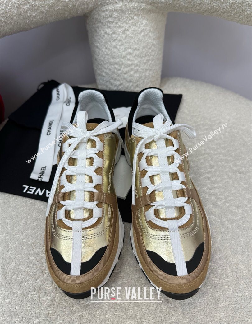 Chanel Laminated Calfskin Suede Sneakers Gold-Tone 2025 G46609 (SS-250901046)