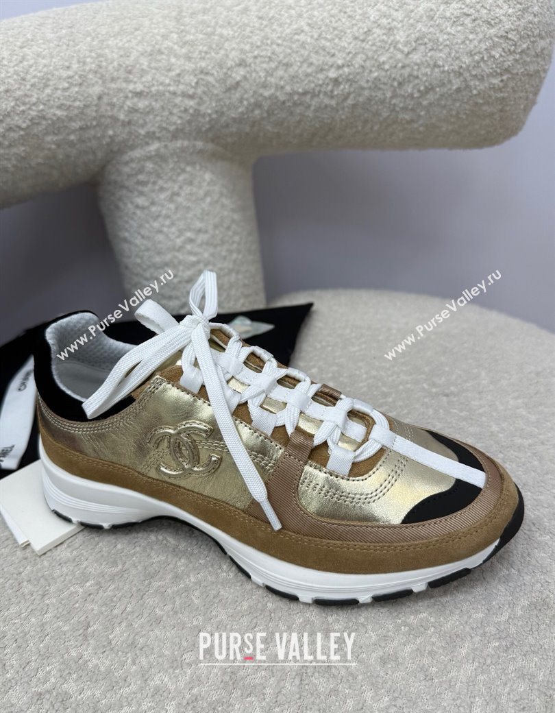 Chanel Laminated Calfskin Suede Sneakers Gold-Tone 2025 G46609 (SS-250901046)