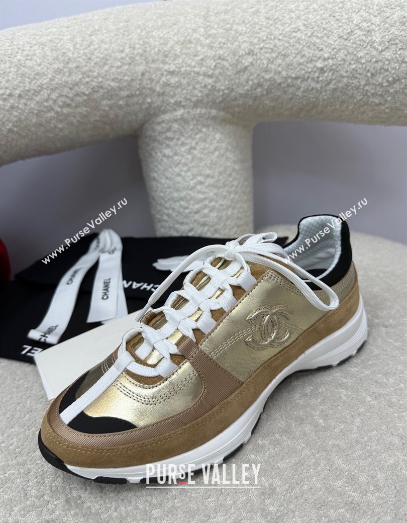 Chanel Laminated Calfskin Suede Sneakers Gold-Tone 2025 G46609 (SS-250901046)