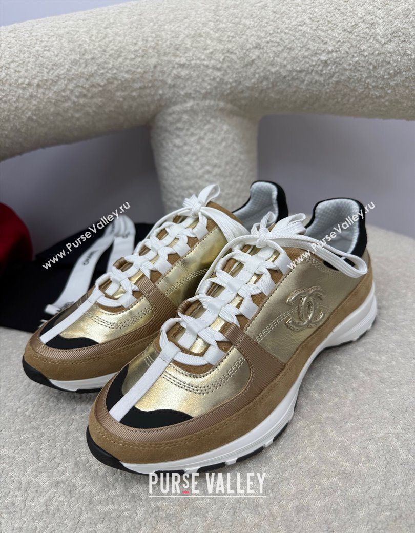 Chanel Laminated Calfskin Suede Sneakers Gold-Tone 2025 G46609 (SS-250901046)
