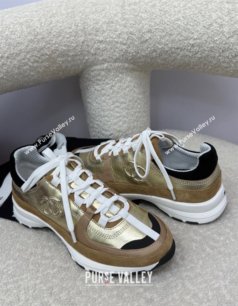 Chanel Laminated Calfskin Suede Sneakers Gold-Tone 2025 G46609 (SS-250901046)