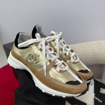 Chanel Laminated Calfskin Suede Sneakers Gold-Tone 2025 G46609 (SS-250901046)