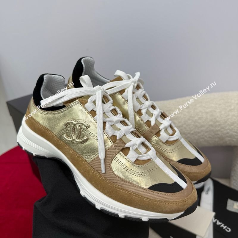 Chanel Laminated Calfskin Suede Sneakers Gold-Tone 2025 G46609 (SS-250901046)