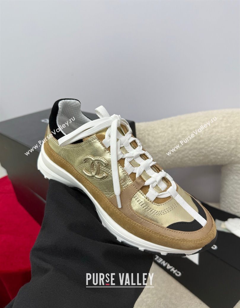 Chanel Laminated Calfskin Suede Sneakers Gold-Tone 2025 G46609 (SS-250901046)
