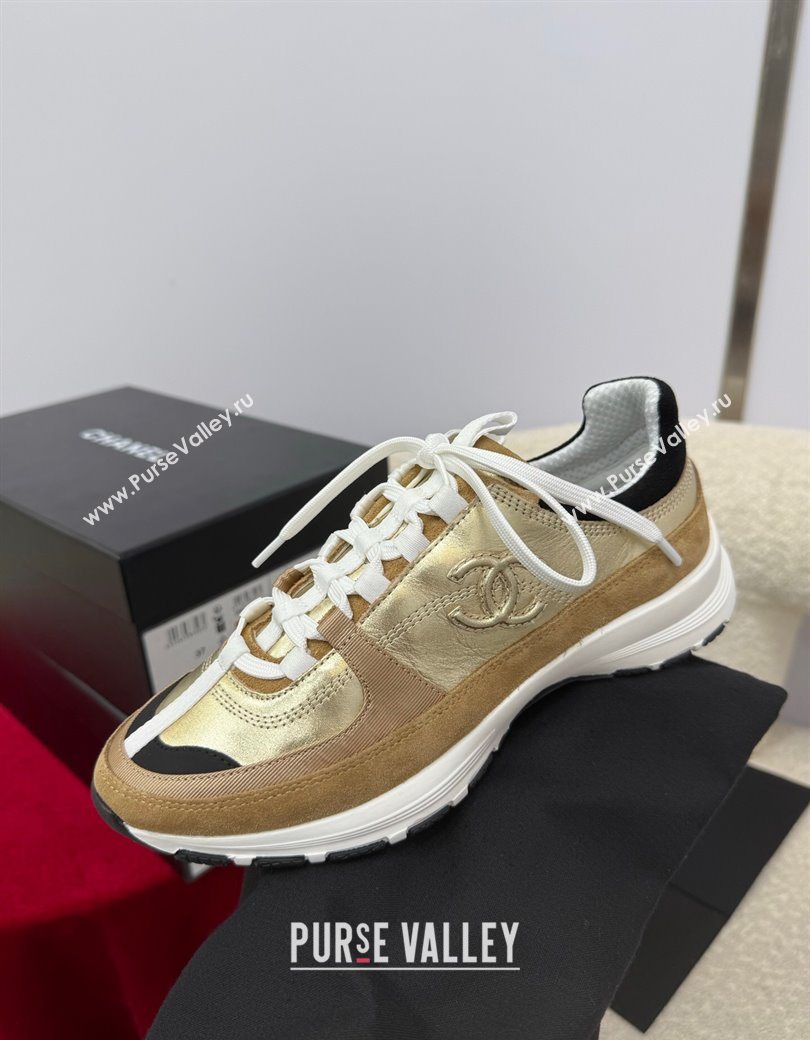 Chanel Laminated Calfskin Suede Sneakers Gold-Tone 2025 G46609 (SS-250901046)