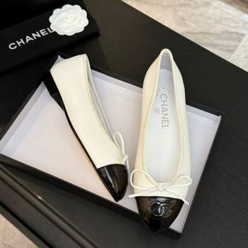 Chanel Classic Lambskin Patent Calfskin Ballet Flats with Bow White 2025 0901 (MD-250901021)