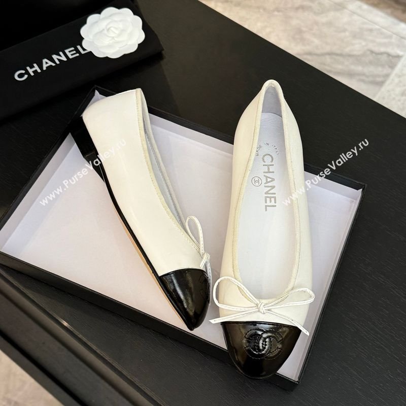 Chanel Classic Lambskin Patent Calfskin Ballet Flats with Bow White 2025 0901 (MD-250901021)