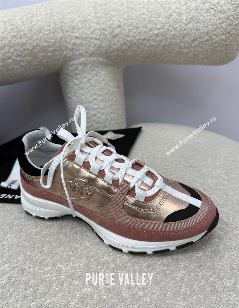 Chanel Laminated Calfskin Suede Sneakers Champagne 2025 G46609 (SS-250901047)