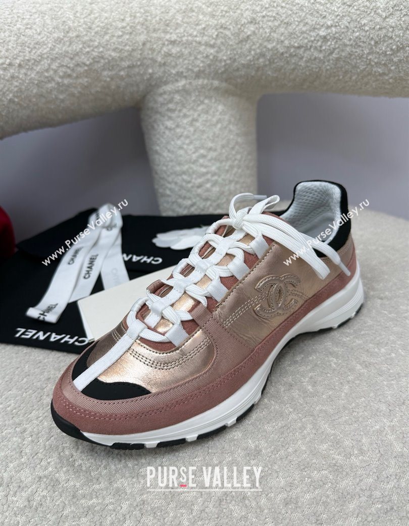 Chanel Laminated Calfskin Suede Sneakers Champagne 2025 G46609 (SS-250901047)