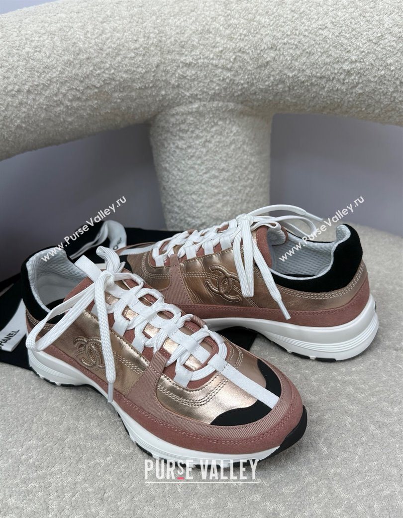 Chanel Laminated Calfskin Suede Sneakers Champagne 2025 G46609 (SS-250901047)