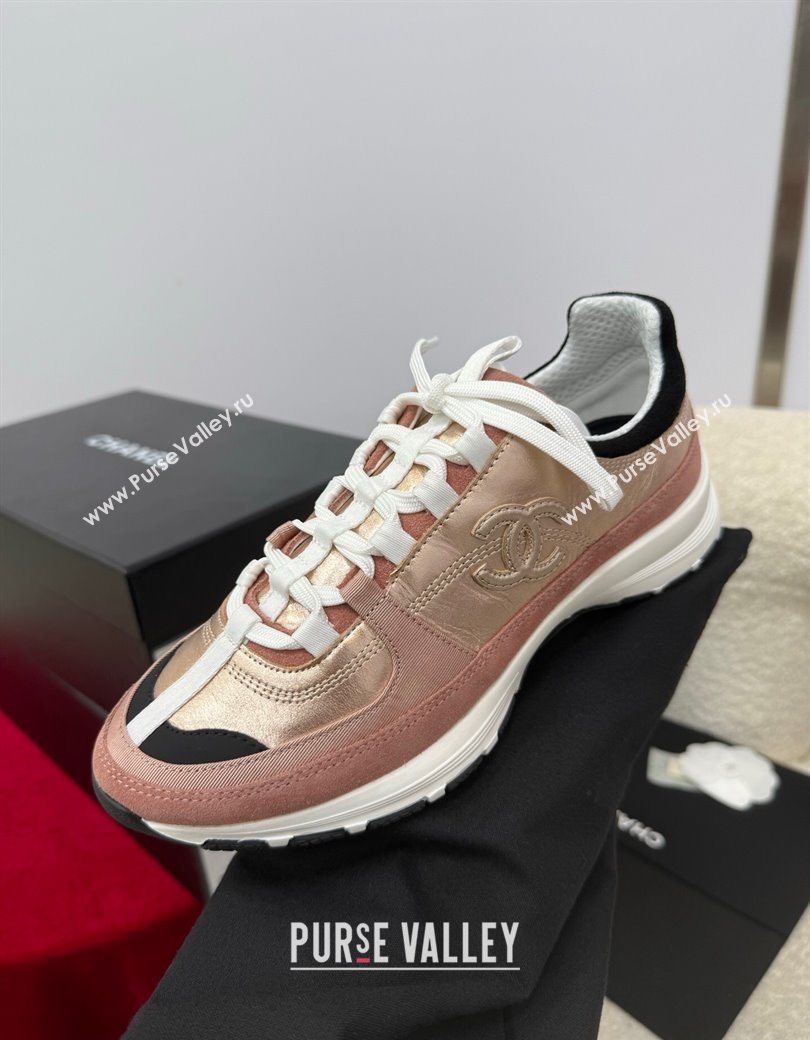 Chanel Laminated Calfskin Suede Sneakers Champagne 2025 G46609 (SS-250901047)