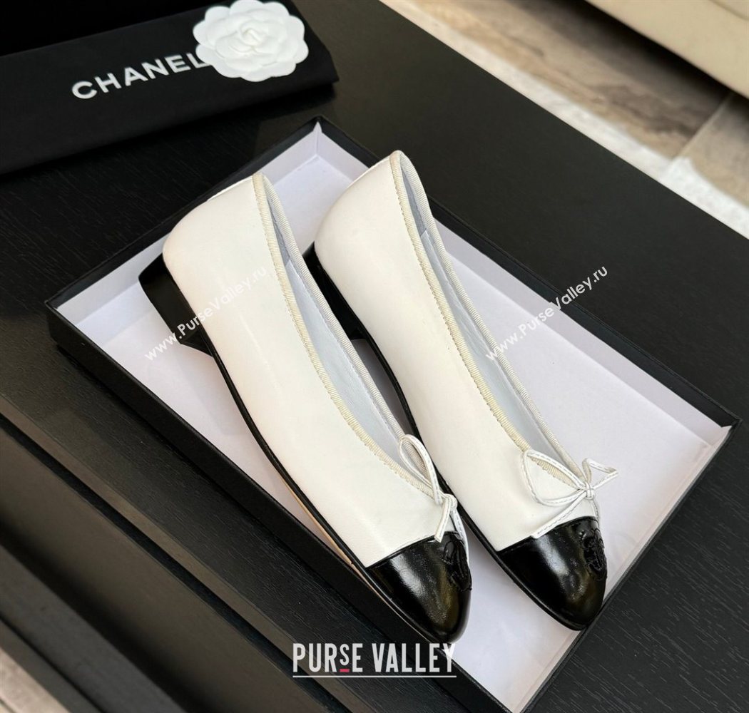Chanel Classic Lambskin Patent Calfskin Ballet Flats with Bow White 2025 0901 (MD-250901021)