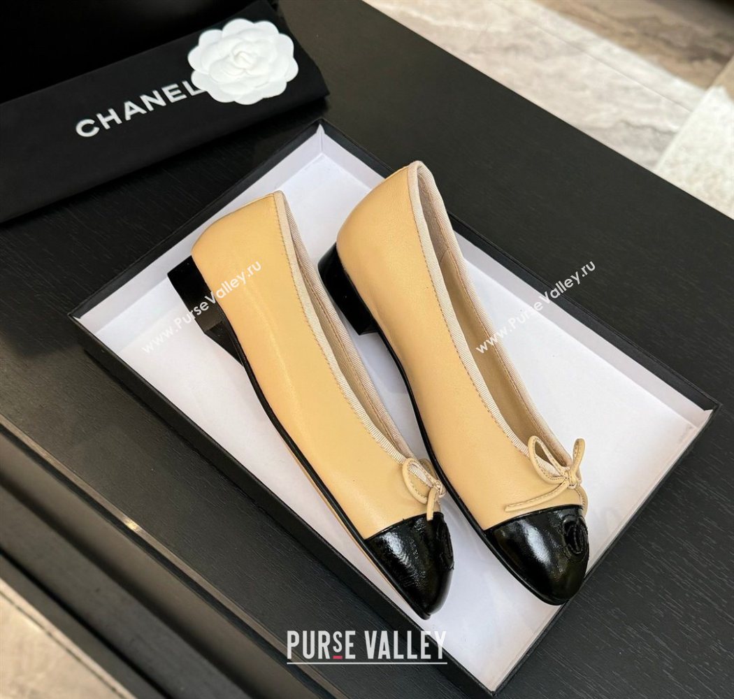 Chanel Classic Lambskin Patent Calfskin Ballet Flats with Bow Beige 2025 0901 (MD-250901022)