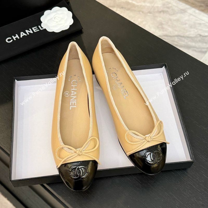 Chanel Classic Lambskin Patent Calfskin Ballet Flats with Bow Beige 2025 0901 (MD-250901022)