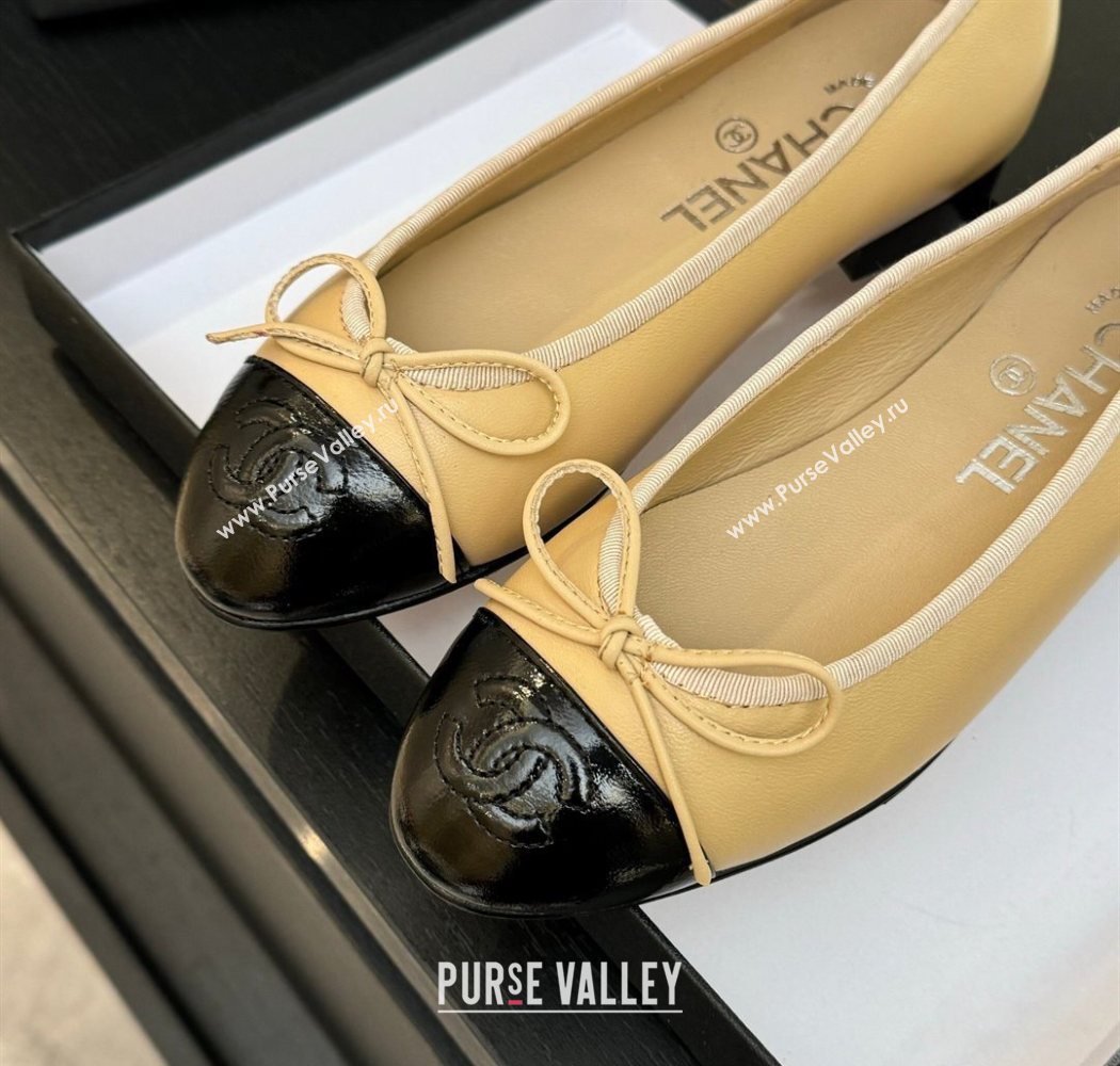 Chanel Classic Lambskin Patent Calfskin Ballet Flats with Bow Beige 2025 0901 (MD-250901022)