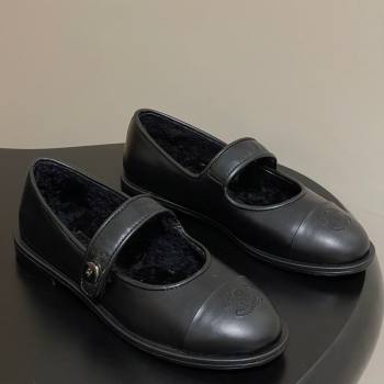 Chanel Calfskin Wool Lining Mary Janes Ballet Flats Black 2025 CH090106 (MD-250901077)