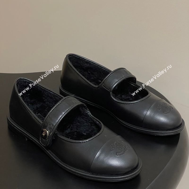 Chanel Calfskin Wool Lining Mary Janes Ballet Flats Black 2025 CH090106 (MD-250901077)