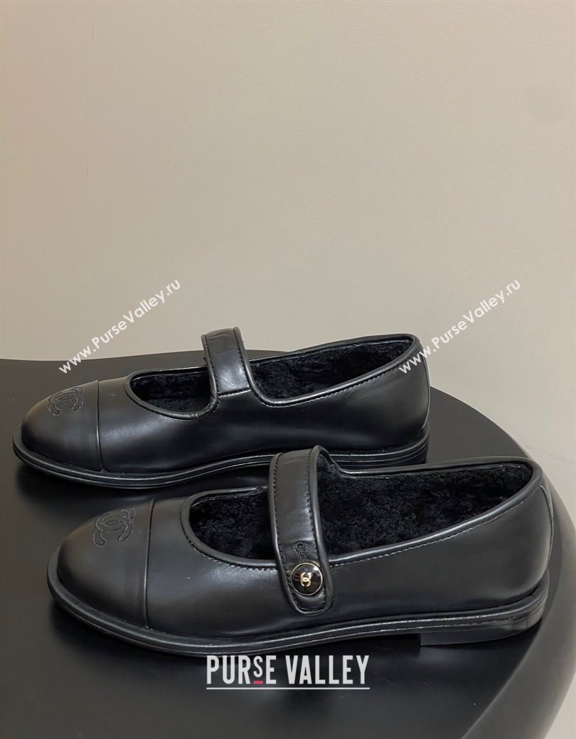 Chanel Calfskin Wool Lining Mary Janes Ballet Flats Black 2025 CH090106 (MD-250901077)