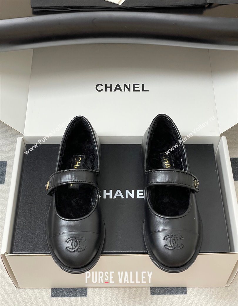 Chanel Calfskin Wool Lining Mary Janes Ballet Flats Black 2025 CH090106 (MD-250901077)