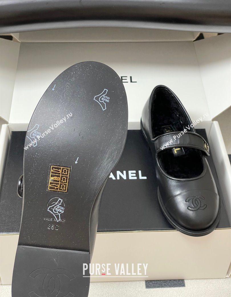 Chanel Calfskin Wool Lining Mary Janes Ballet Flats Black 2025 CH090106 (MD-250901077)