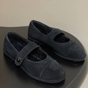 Chanel Suede Wool Lining Mary Janes Ballet Flats Black 2025 CH090106 (MD-250901078)
