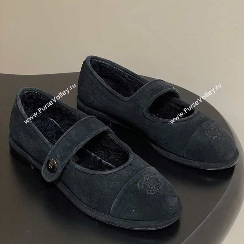 Chanel Suede Wool Lining Mary Janes Ballet Flats Black 2025 CH090106 (MD-250901078)