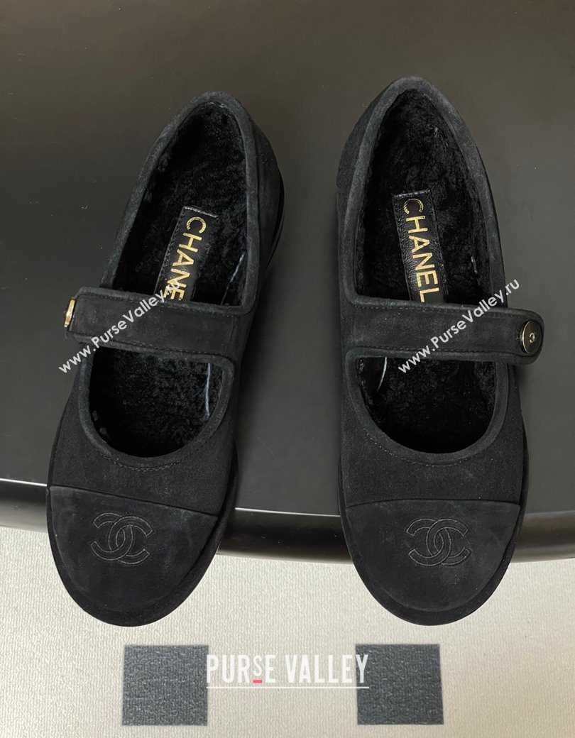 Chanel Suede Wool Lining Mary Janes Ballet Flats Black 2025 CH090106 (MD-250901078)