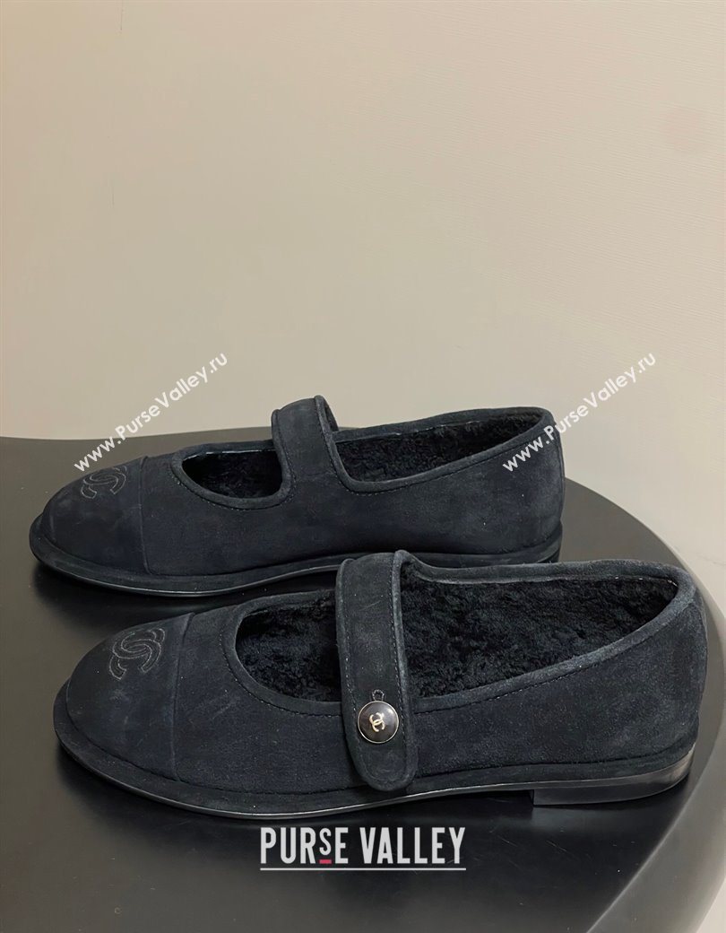 Chanel Suede Wool Lining Mary Janes Ballet Flats Black 2025 CH090106 (MD-250901078)
