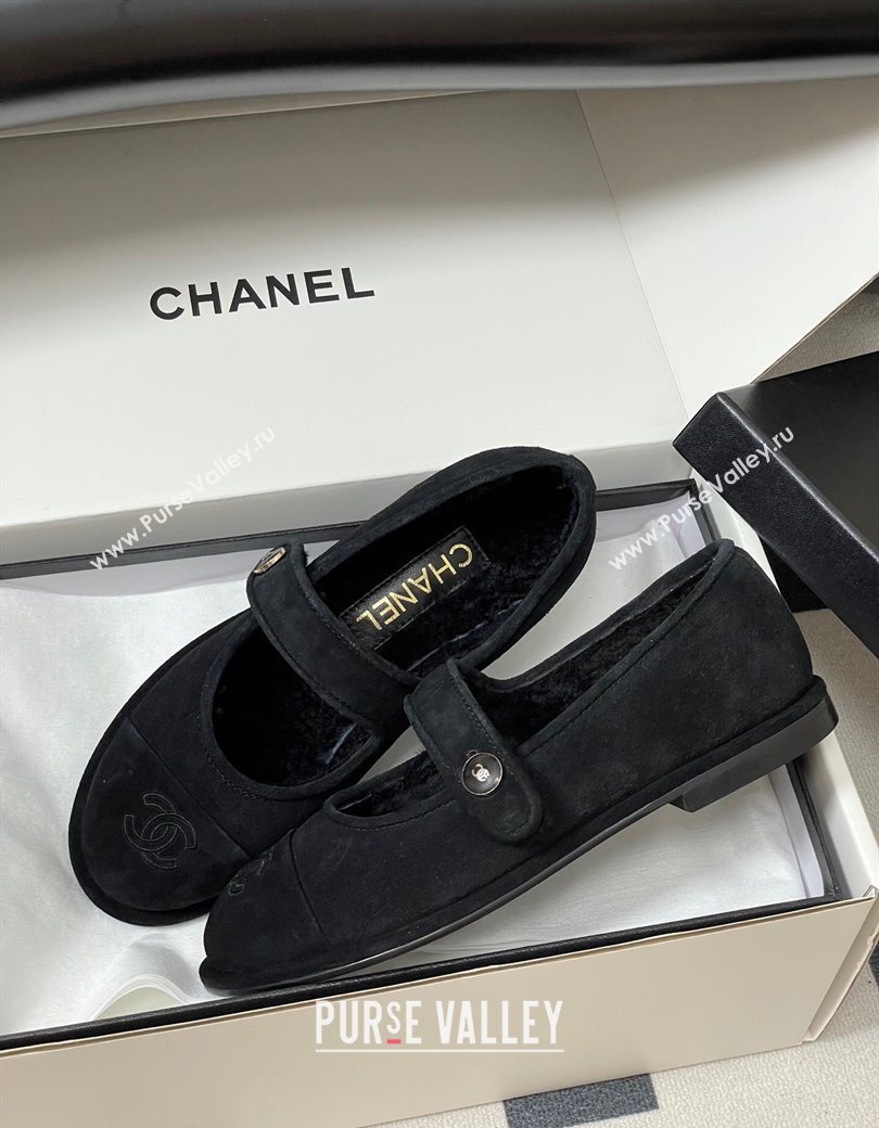 Chanel Suede Wool Lining Mary Janes Ballet Flats Black 2025 CH090106 (MD-250901078)
