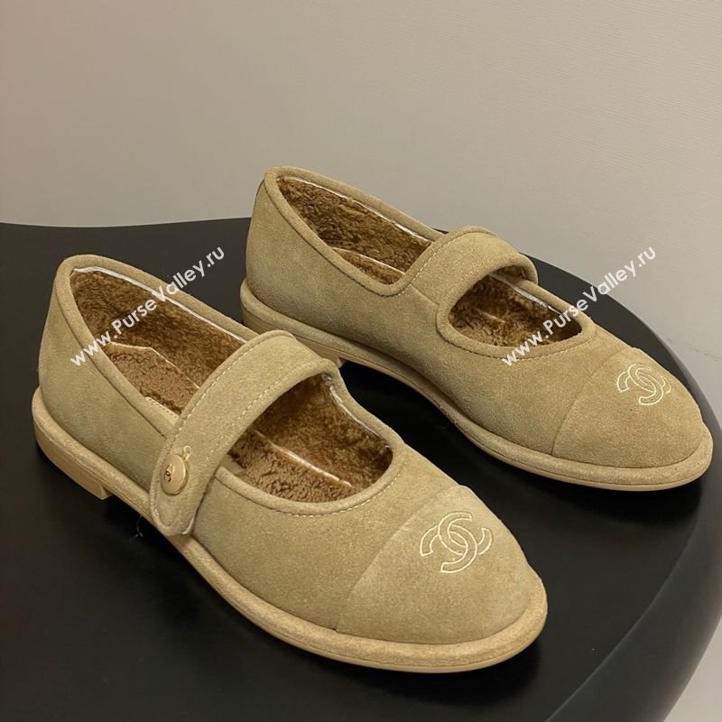 Chanel Suede Wool Lining Mary Janes Ballet Flats Beige 2025 CH090106 (MD-250901079)