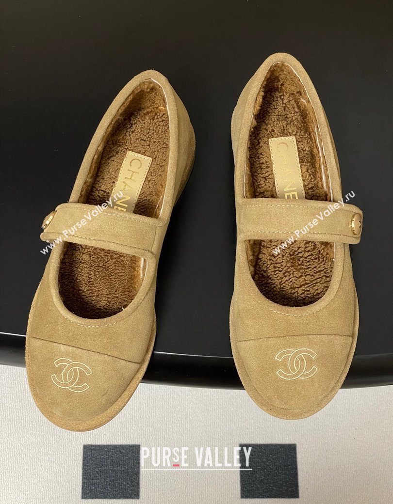Chanel Suede Wool Lining Mary Janes Ballet Flats Beige 2025 CH090106 (MD-250901079)