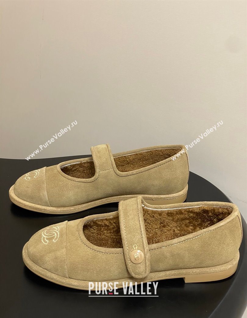 Chanel Suede Wool Lining Mary Janes Ballet Flats Beige 2025 CH090106 (MD-250901079)