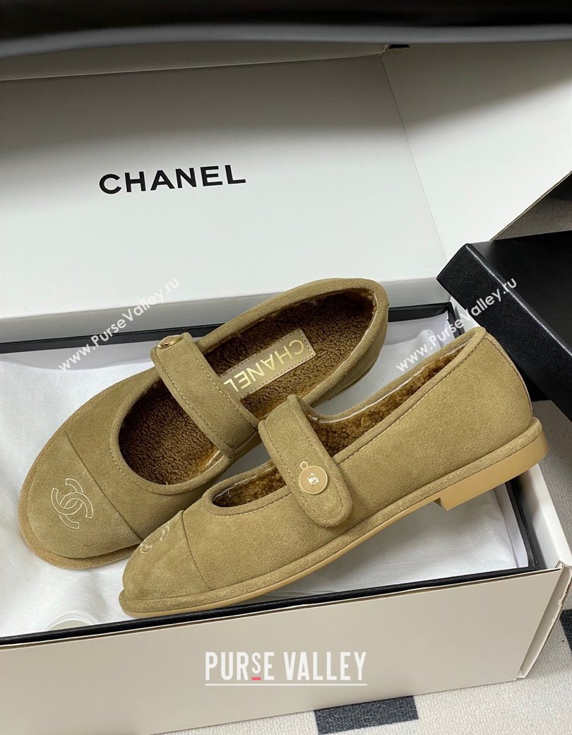 Chanel Suede Wool Lining Mary Janes Ballet Flats Beige 2025 CH090106 (MD-250901079)