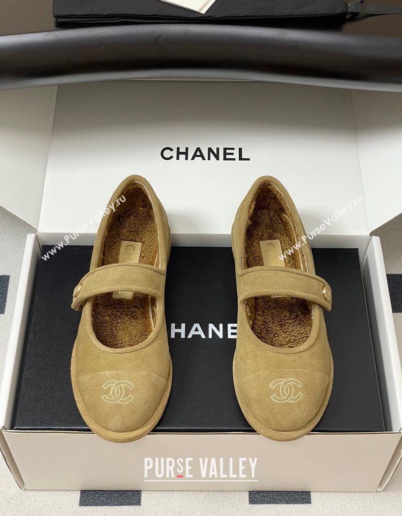 Chanel Suede Wool Lining Mary Janes Ballet Flats Beige 2025 CH090106 (MD-250901079)