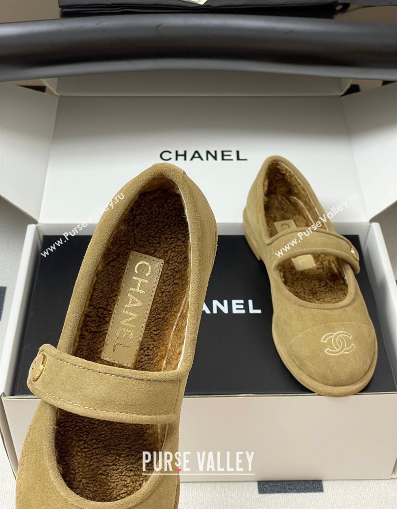 Chanel Suede Wool Lining Mary Janes Ballet Flats Beige 2025 CH090106 (MD-250901079)