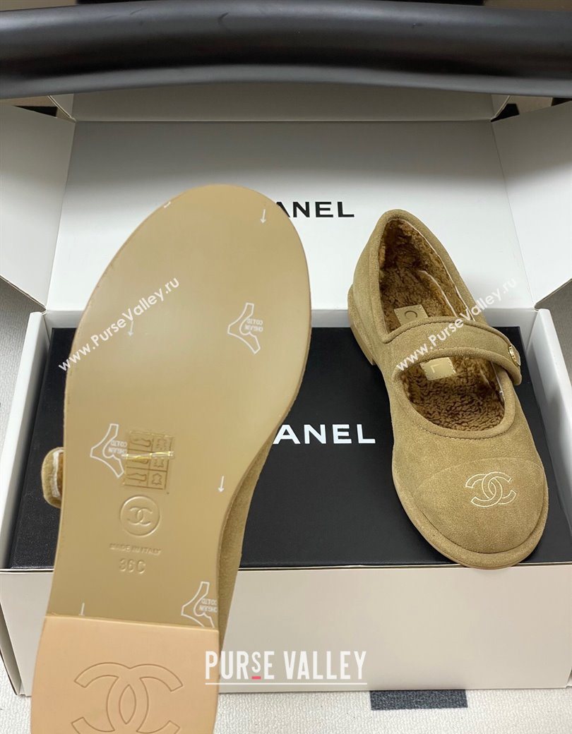 Chanel Suede Wool Lining Mary Janes Ballet Flats Beige 2025 CH090106 (MD-250901079)
