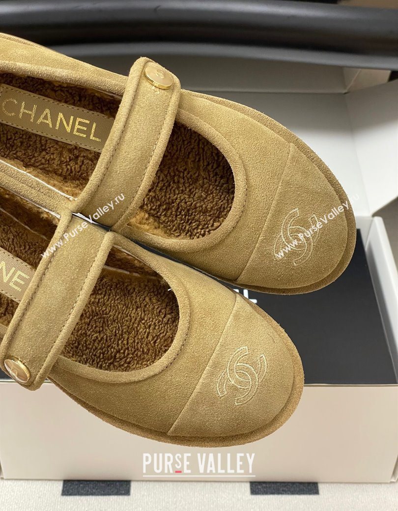 Chanel Suede Wool Lining Mary Janes Ballet Flats Beige 2025 CH090106 (MD-250901079)