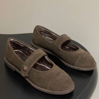 Chanel Suede Wool Lining Mary Janes Ballet Flats Brown 2025 CH090106 (MD-250901080)