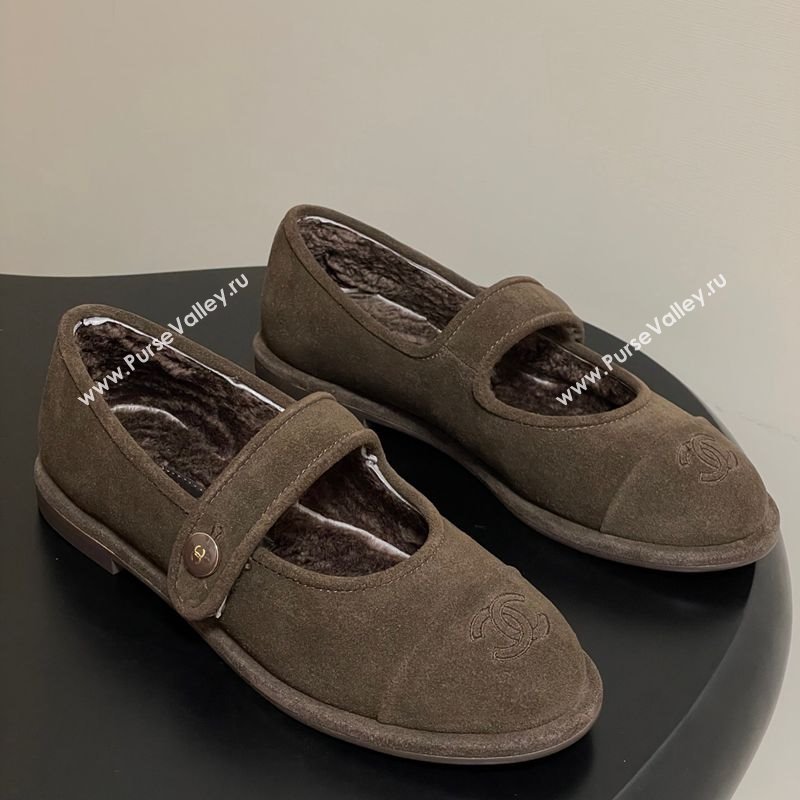 Chanel Suede Wool Lining Mary Janes Ballet Flats Brown 2025 CH090106 (MD-250901080)