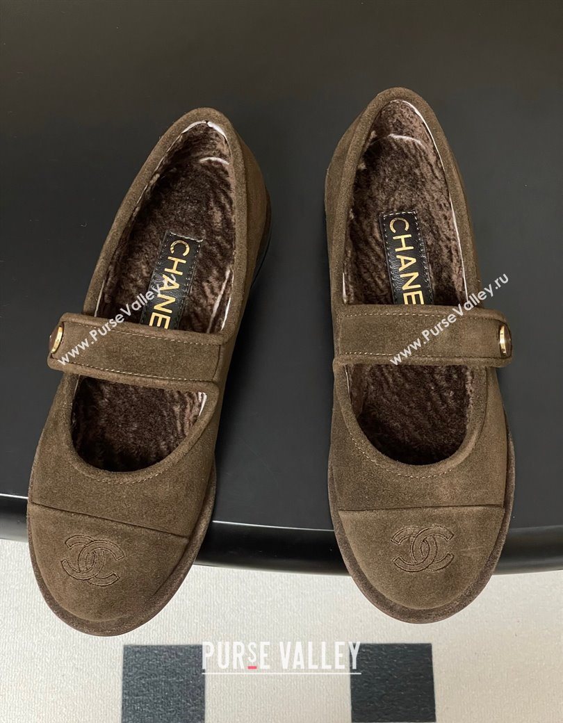 Chanel Suede Wool Lining Mary Janes Ballet Flats Brown 2025 CH090106 (MD-250901080)