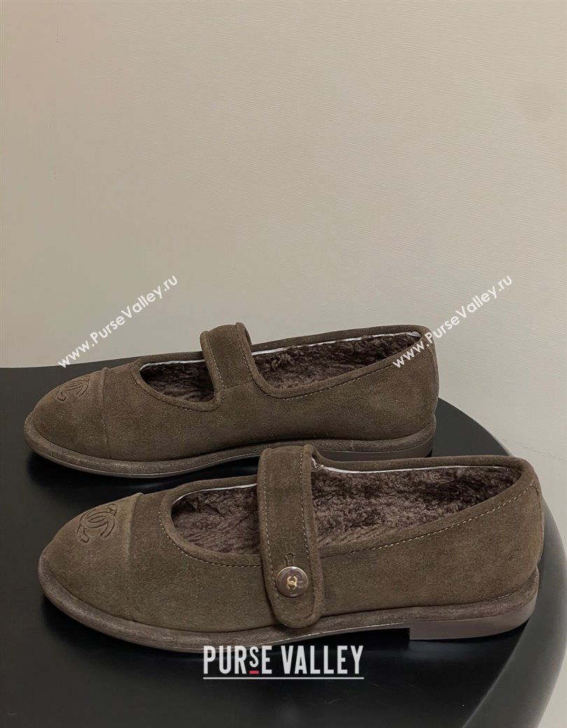 Chanel Suede Wool Lining Mary Janes Ballet Flats Brown 2025 CH090106 (MD-250901080)